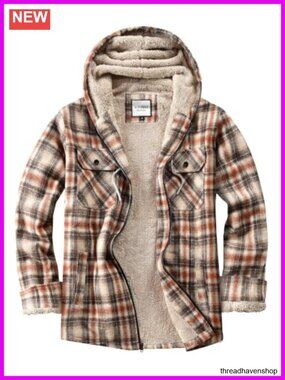 Full Zip Fleece Flannel Jacket Plaid Sherpa Lined Jacket